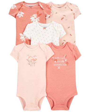  Set 5 Bodysuit Liền Quần Bé Gái Màu Hồng Và Trắng Carter's 0-24M 