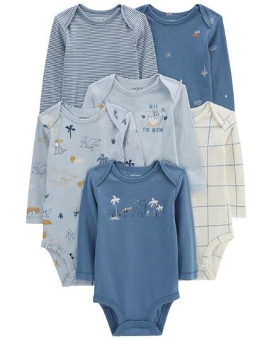  Set 6 Bodysuit Liền Quần Bé Trai Màu Xanh Dương Nhiều Họa Tiết Carter's 0-24M 