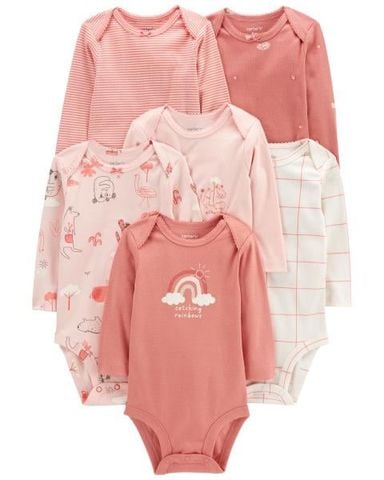  Set 6 Bodysuit Liền Quần Bé Gái Màu Hồng Nhiều Họa Tiết Carter's 0-24M 