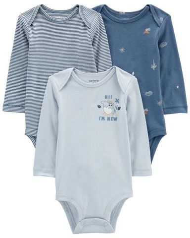  Set 3 Bodysuit Liền Quần Bé Trai Màu Xanh Dương Carter's 0-24M 