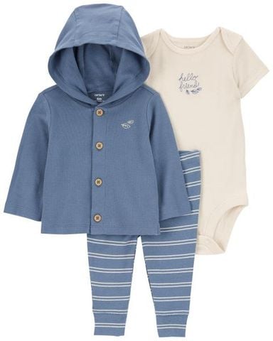  Set Gồm Quần Dài Và Bodysuit Liền Quần Bé Trai Kèm Áo Khoác Có Nón Màu Xanh Carter's 0-24M 