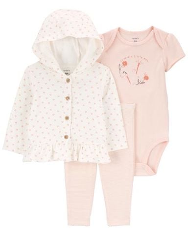  Set Gồm Quần Dài Và Bodysuit Liền Quần Bé Gái Kèm Áo Khoác Có Nón Màu Hồng Carter's 0-24M 