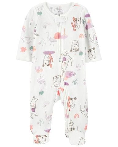  Bodysuit Liền Quần Dài Bé Gái Màu Trắng Hình Động Vật Hoang Dã Carter's 0-24M 