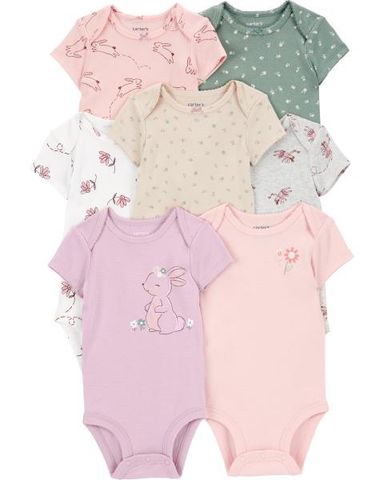  Set 7 Bodysuit Liền Quần Bé Gái Nhiều Màu Hình Hoa Và Con Thỏ Carter's 0-24M 