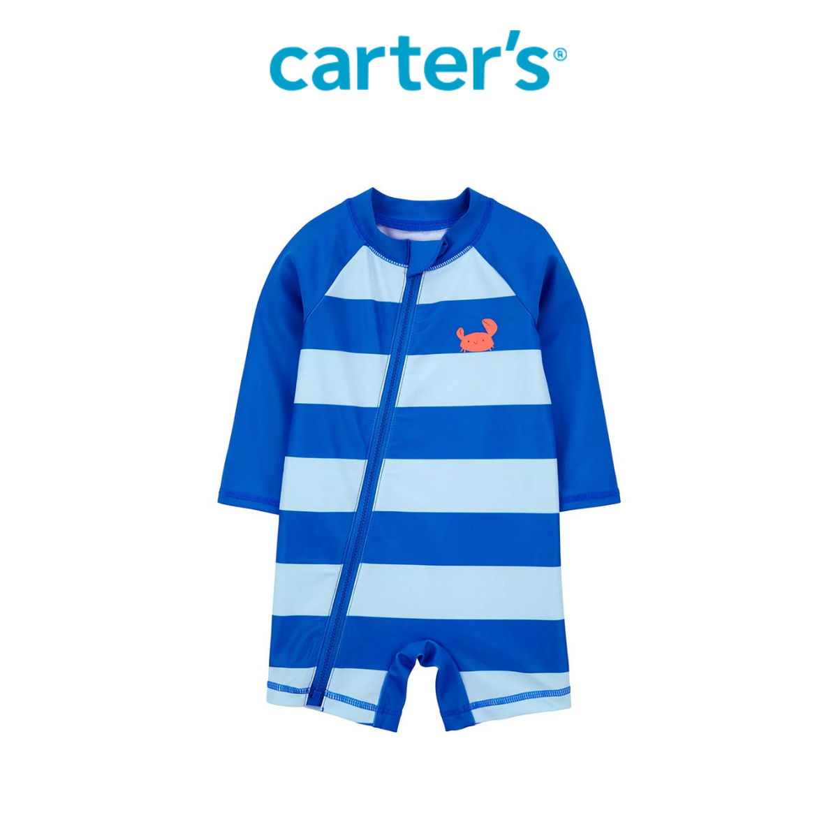 Áo Bơi Liền Quần Khóa Kéo Bé Trai Màu Xanh Dương Sọc Ngang Carter's 0-24M