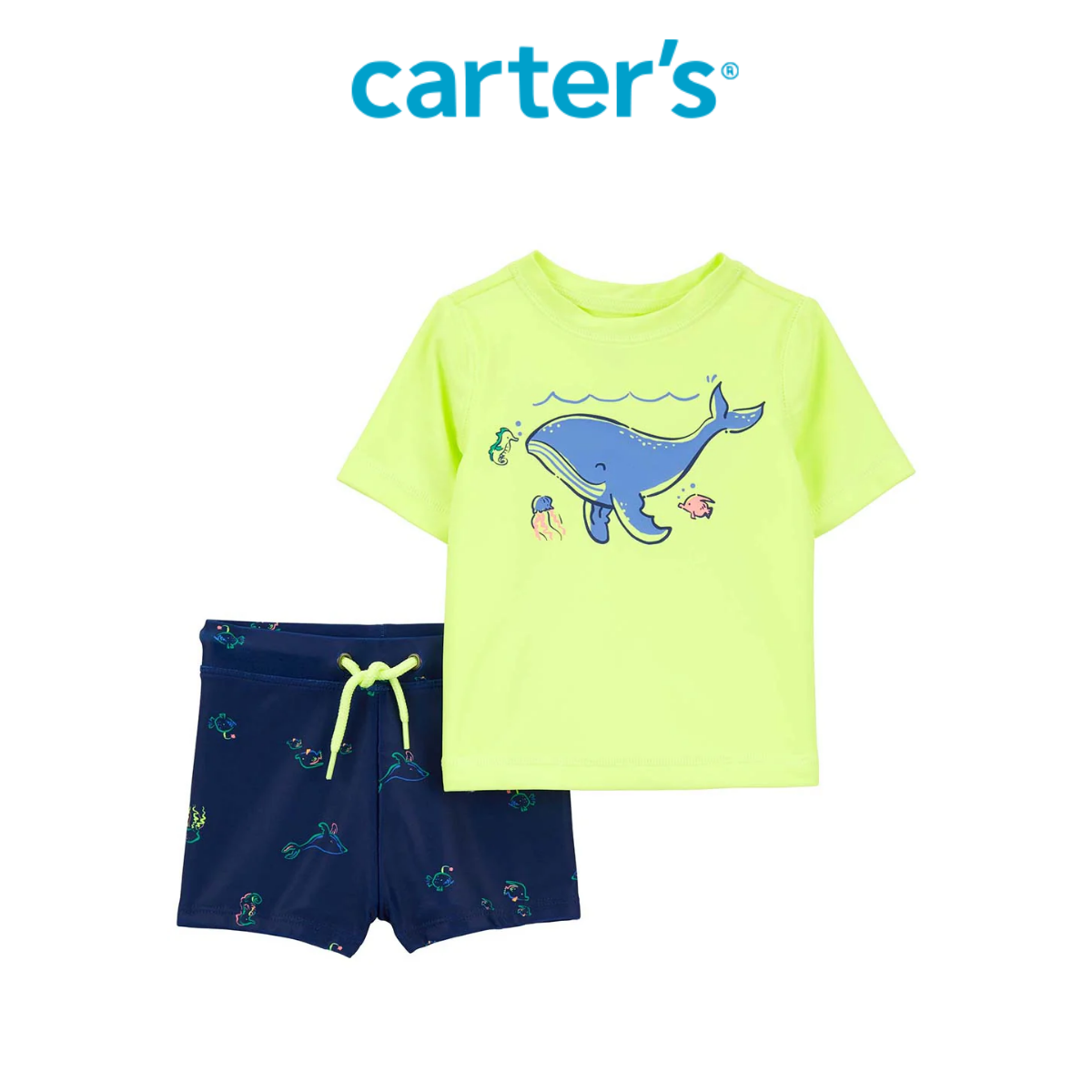 Set Áo Bơi Tay Ngắn Bé Trai Màu Vàng Kèm Quần Xanh Navy Carter's 0-24M