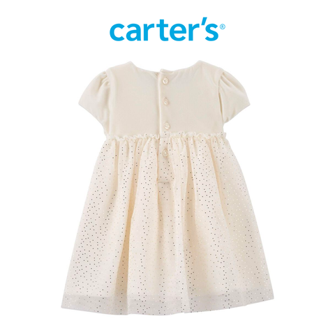  Đầm Bé Gái Màu Ngà Chân Váy Đính Lấp Lánh Carter's 0-24M 