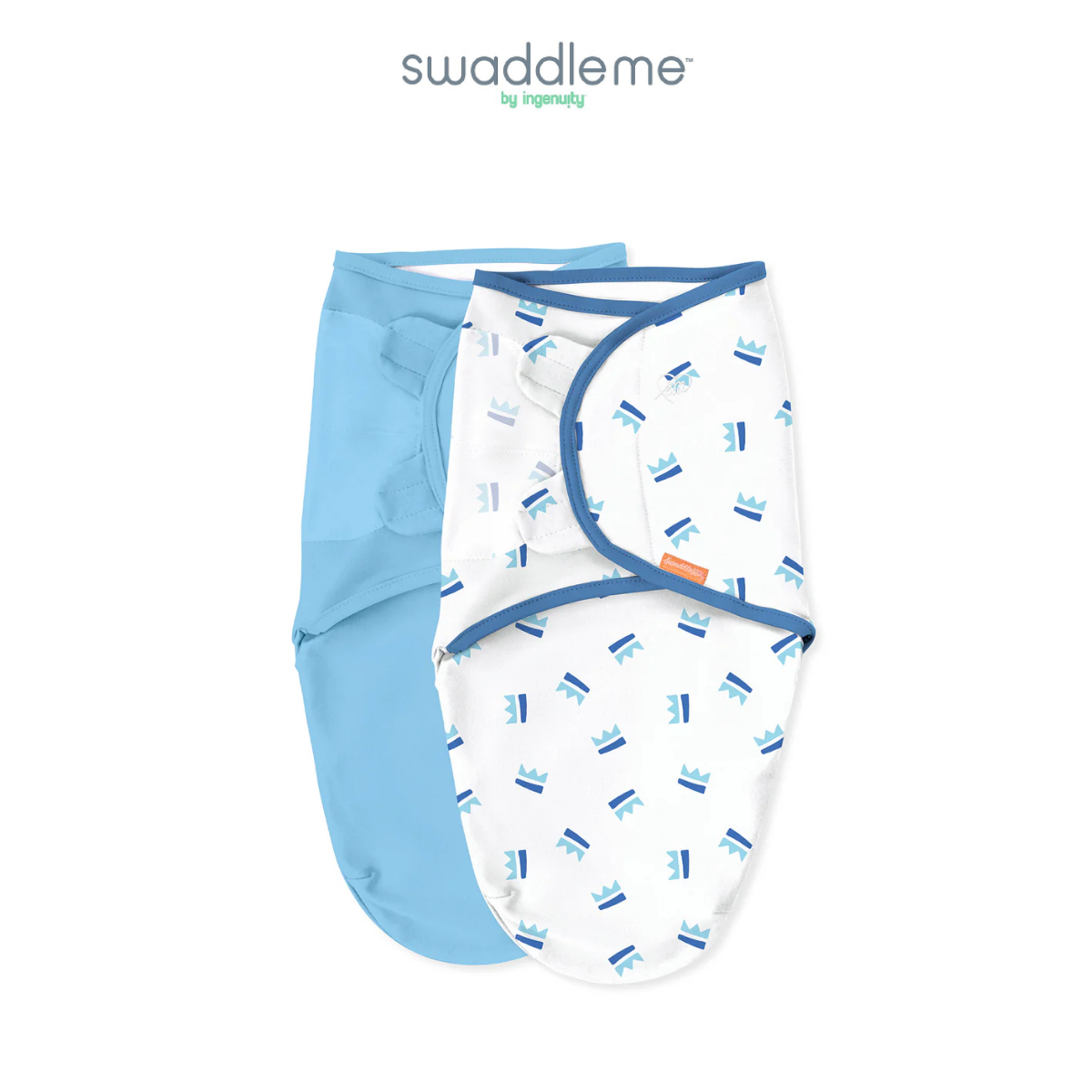 Set 2 chăn quấn bé màu xanh/ trắng hình vương miện SwaddleMe