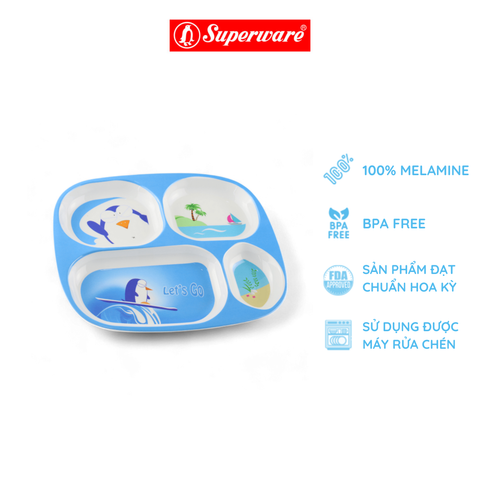  Dĩa phần 4 ngăn (T382-9.5) (Penguin Let's go) 