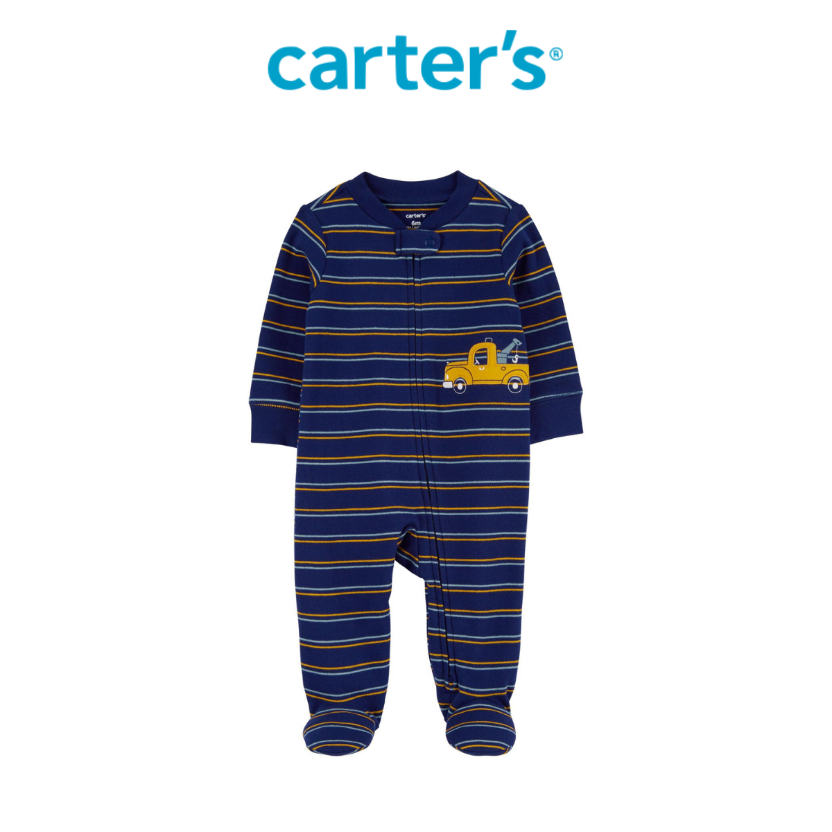 Bodysuit Liền Quần Dài Bé Trai Màu Xanh Đậm Hình Xe Cẩu Carter's 0-24M