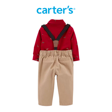  Set Bodysuit Sơ Mi Liền Quần Bé Trai Màu Đỏ Kèm Quần Dài Màu Nâu Carter's 0-24M 