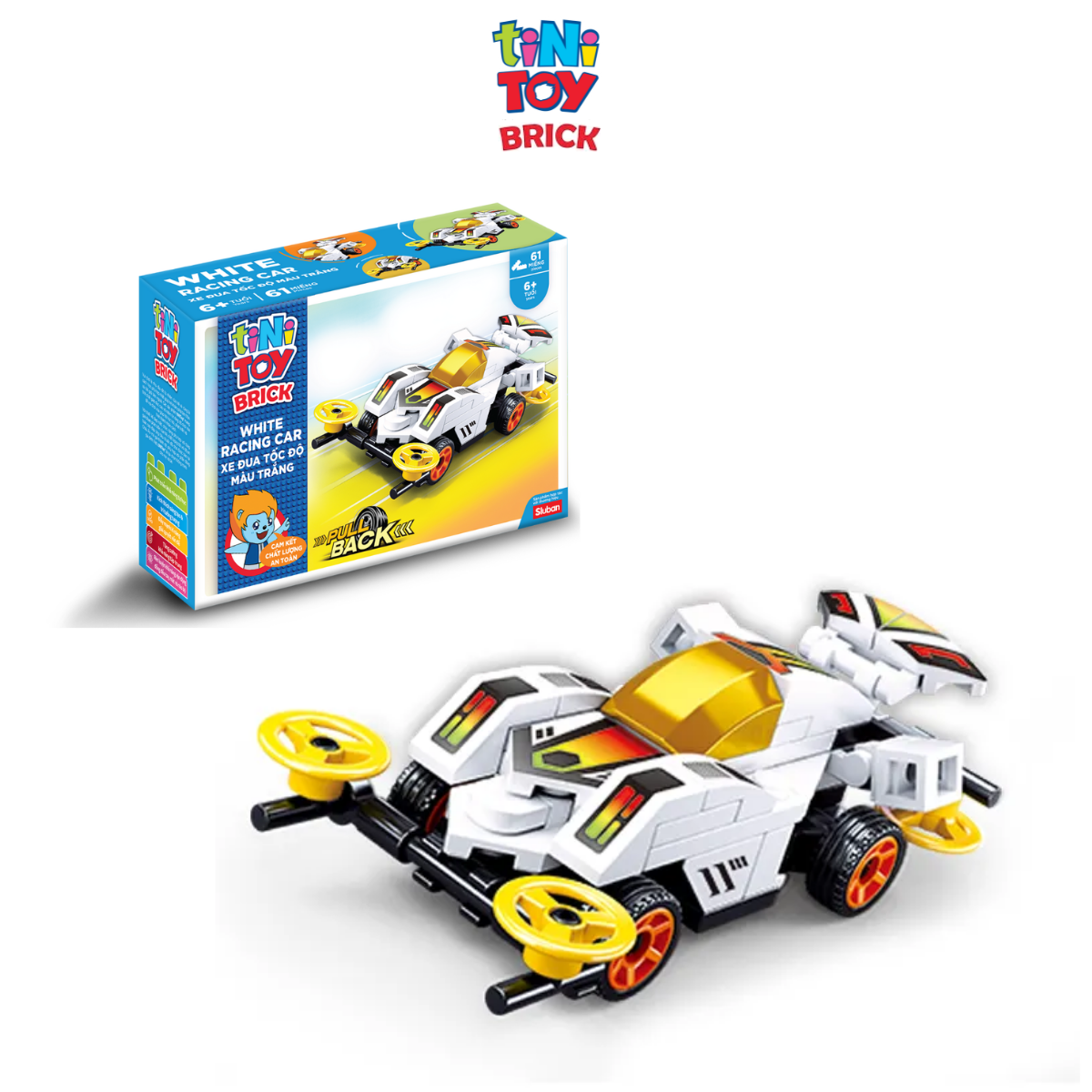 Đồ chơi lắp ráp xe đua tốc độ màu trắng TINITOY BRICK (61pcs)