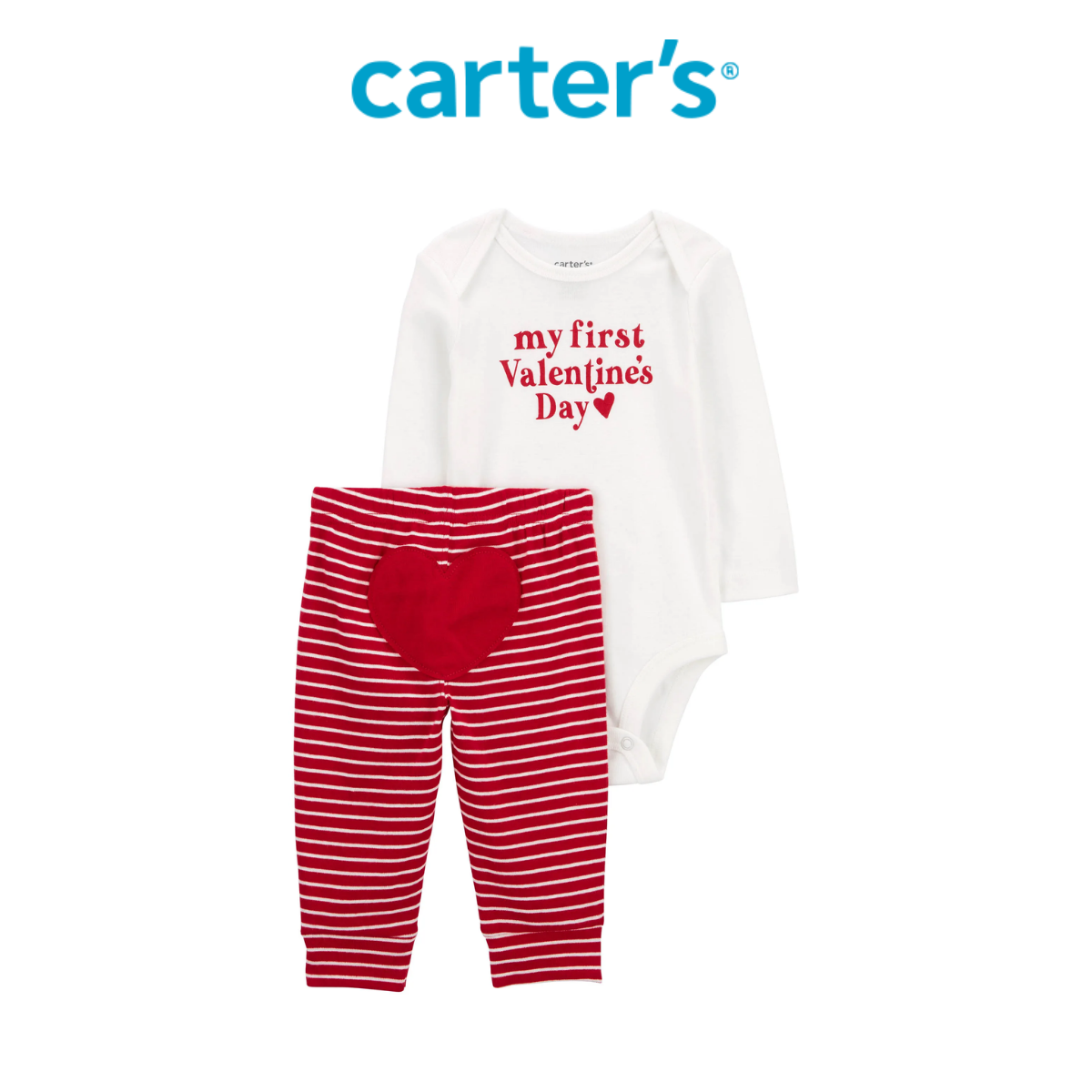 Set Bodysuit Liền Quần Cho Bé Màu Trắng Kèm Quần Dài Màu Đỏ Sọc Ngang Carter's 0-24M