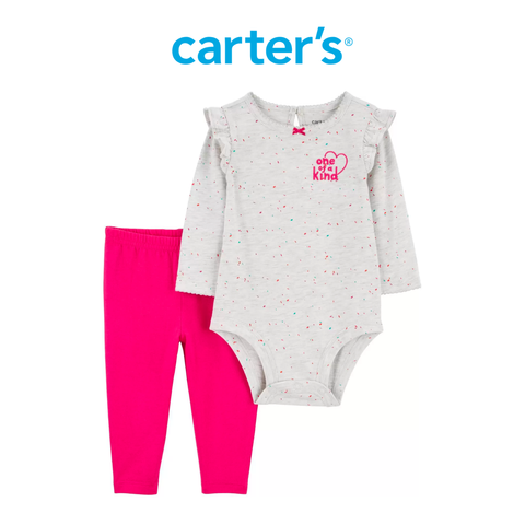  Set Bodysuit Liền Quần Bé Gái Màu Xám Kèm Quần Dài Màu Hồng Carter's 0-24M 