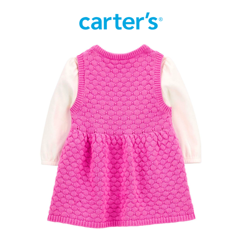  Set Váy Yếm Len Bé Gái Màu Tím Kèm Bodysuit Liền Quần Màu Trắng Carter's 0-24M 