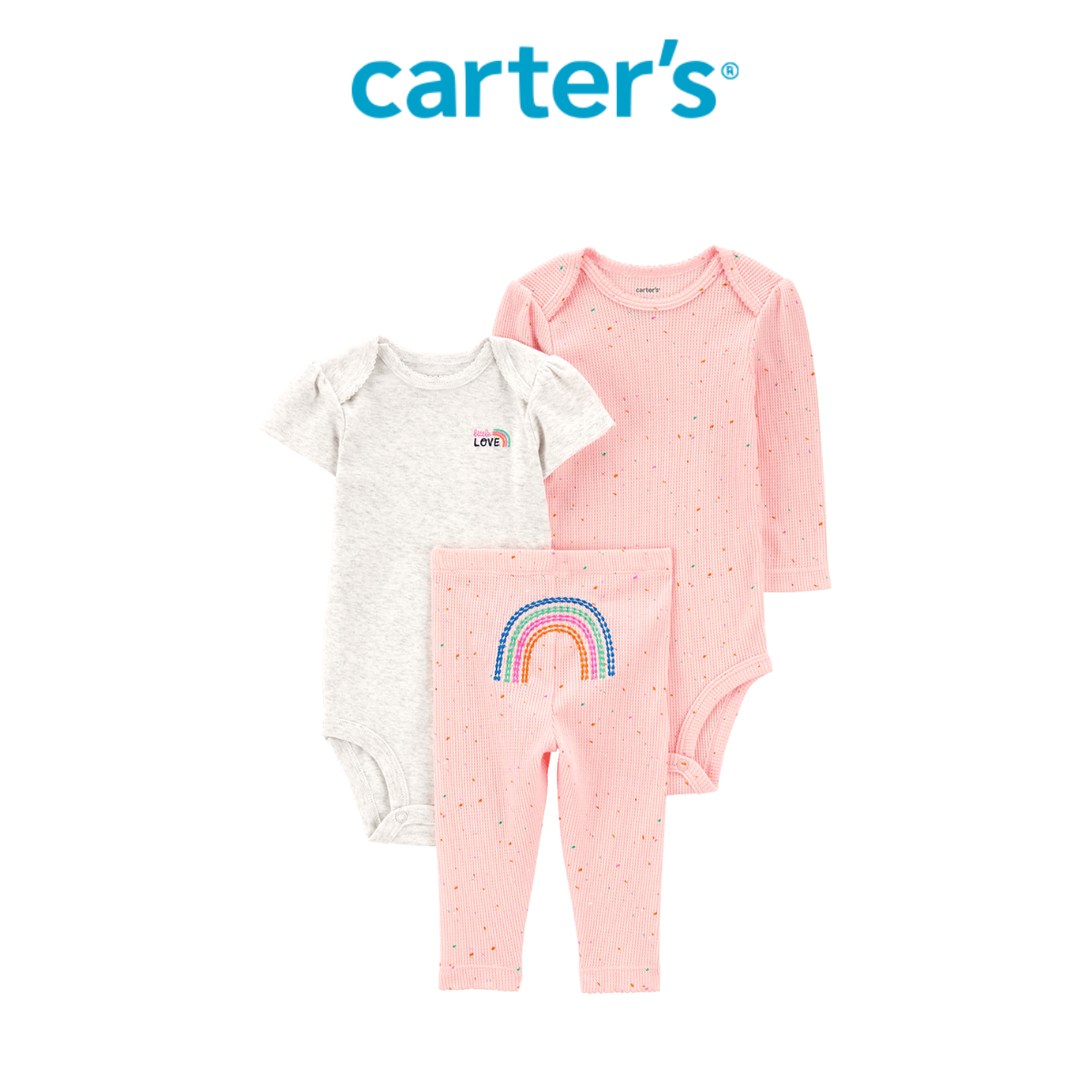 Set 2 Bodysuit Liền Quần Bé Gái Màu Hồng Và Trắng Kèm Quần Dài Carter's 0-24M