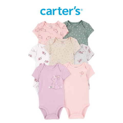  Set 7 Bodysuit Liền Quần Bé Gái Nhiều Màu Hình Hoa Và Con Thỏ Carter's 0-24M 