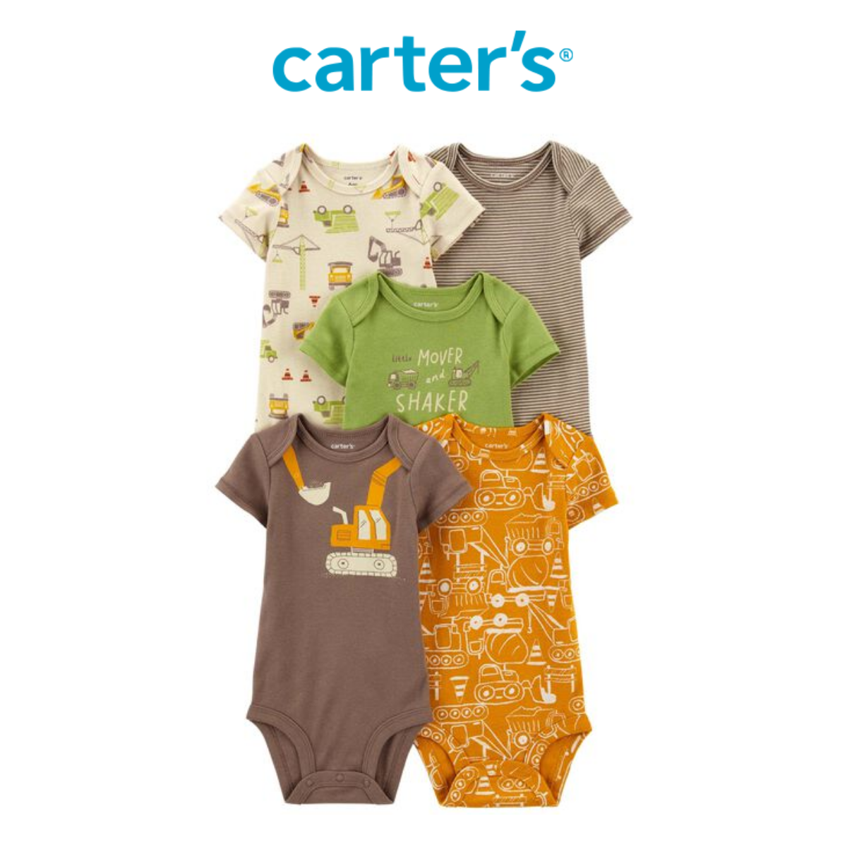 Set 5 Bodysuit Liền Quần Bé Trai Nhiều Màu Hình Xe Công Trình Carter's 0-24M