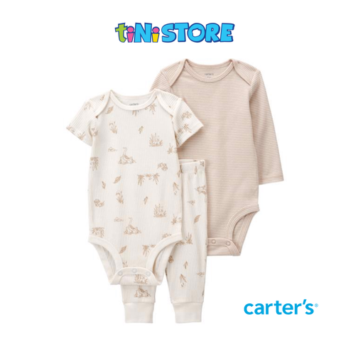  Set 2 Bodysuit Liền Quần Màu Trắng Và Be Kèm Quần Dài Carter's 0-24M 