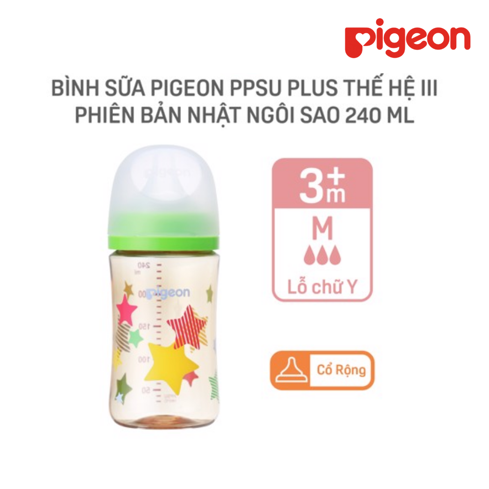 Bình sữa Pigeon PPSU Plus Wn3 phiên bản Nhật 240ml, Ngôi Sao