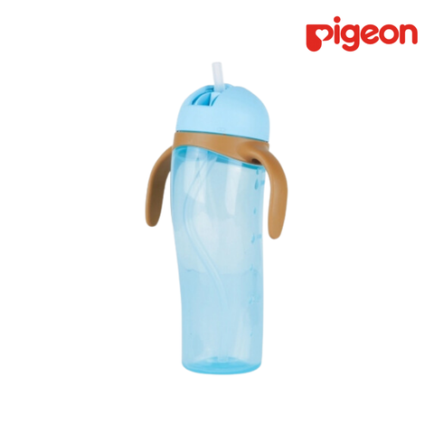  Bình uống nước tay cầm có ống hút Pigeon 330ml Màu xanh dương 