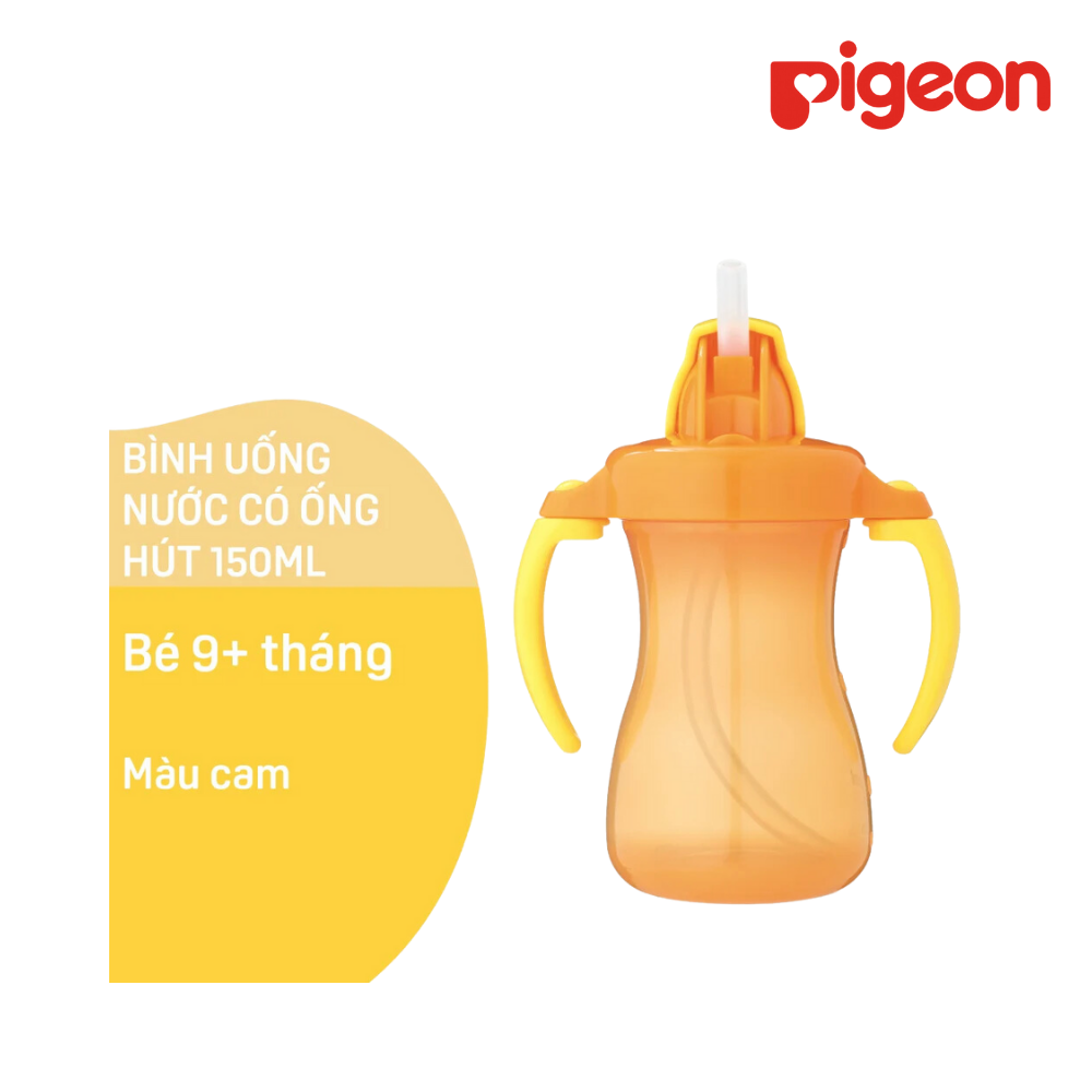 Bình uống nước tay cầm có ống hút 150ml - Màu Cam