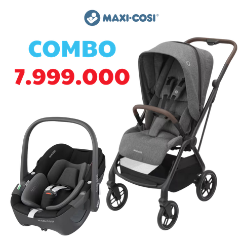  Combo xe đẩy gấp gọn Leona 2 màu xám và ghế ngồi xe hơi Pebble 360 Maxi-Cosi 1281800514 