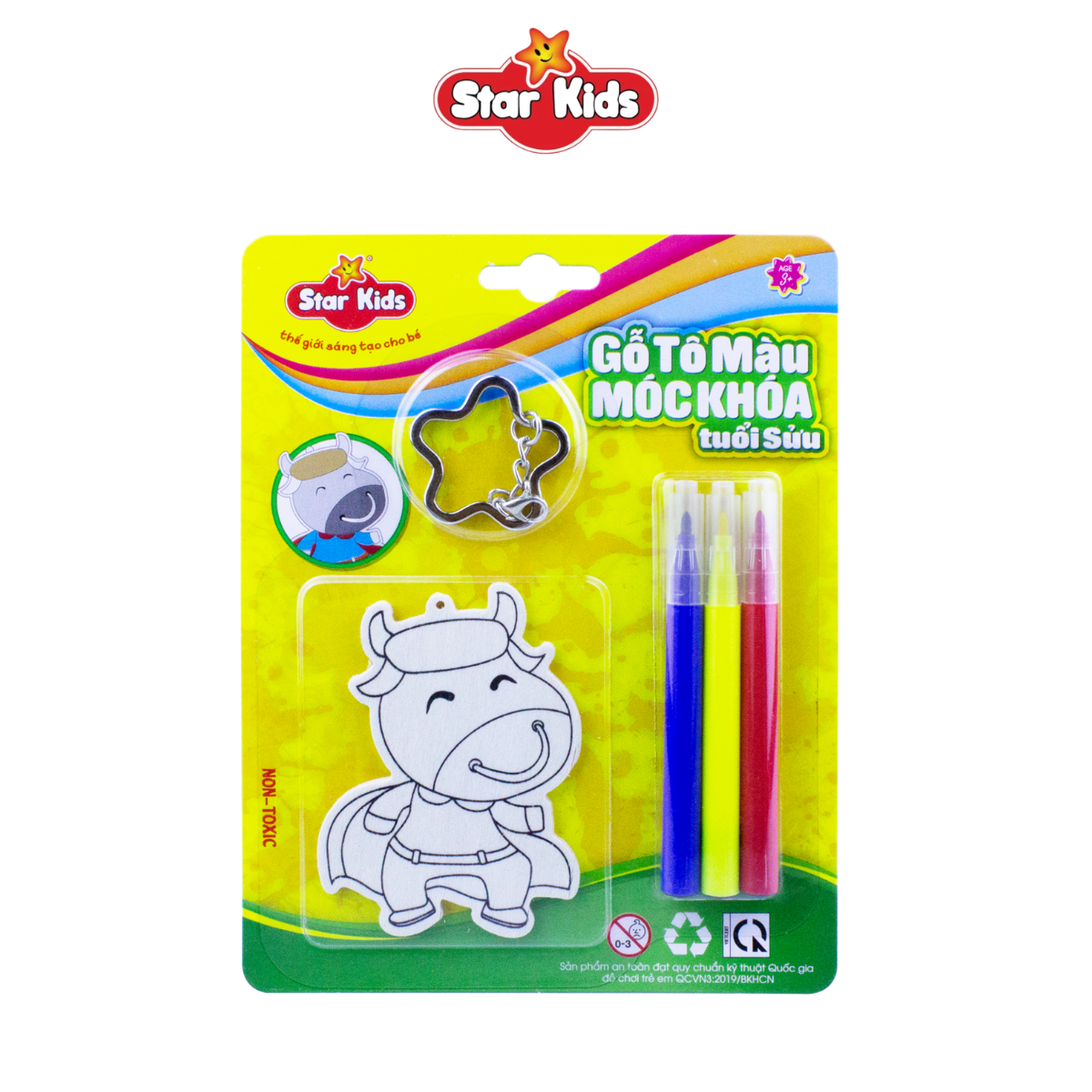 Gỗ tô màu móc khóa tuổi Sửu Star Kids