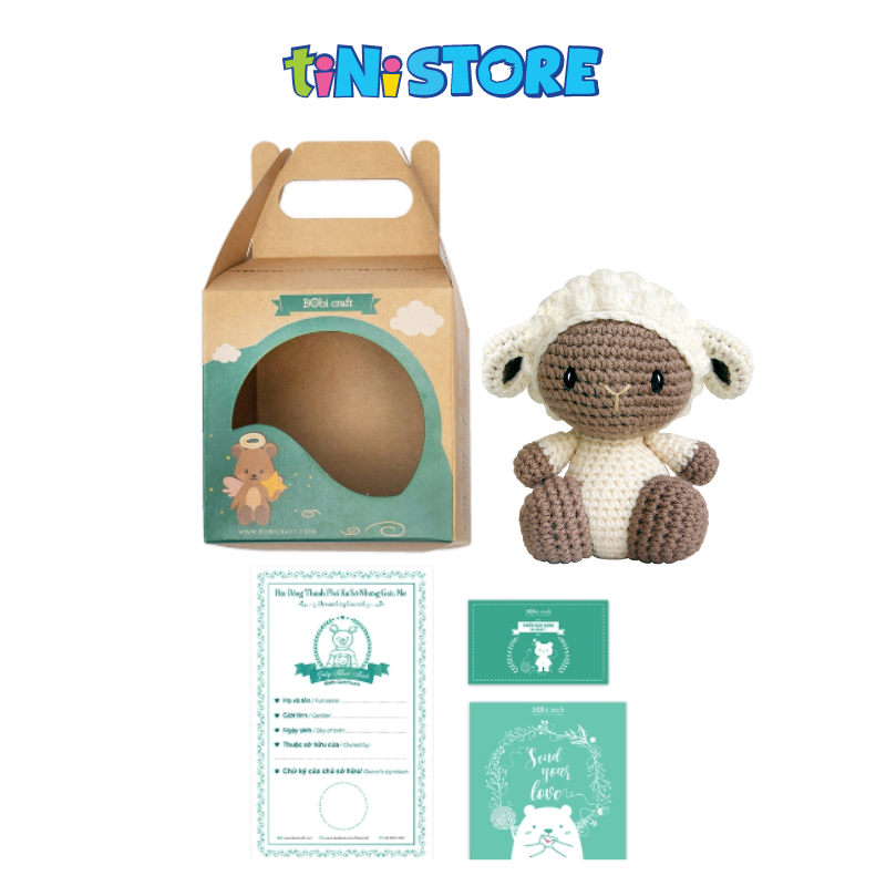 Thú bông len Bobicraft Cừu con đực kem ngồi - Bộ màu