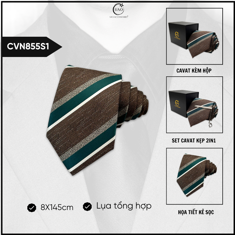 Cà Vạt Lụa Tổng Hợp Bản Lớn Hoạ Tiết Kẻ Caro Sang Trọng Dành Cho Nam (CVN855)