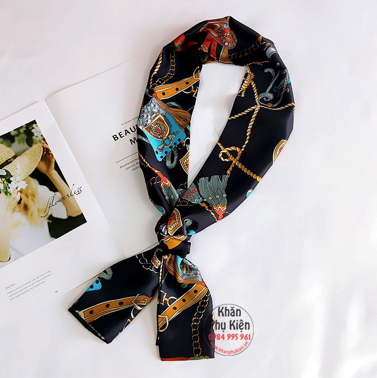Khăn Quàng Cổ Lụa Satin Họa Tiết