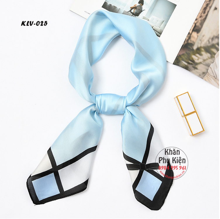 Khăn Lụa Vuông Trơn Kẻ Viền Nơ - Mã KLV025