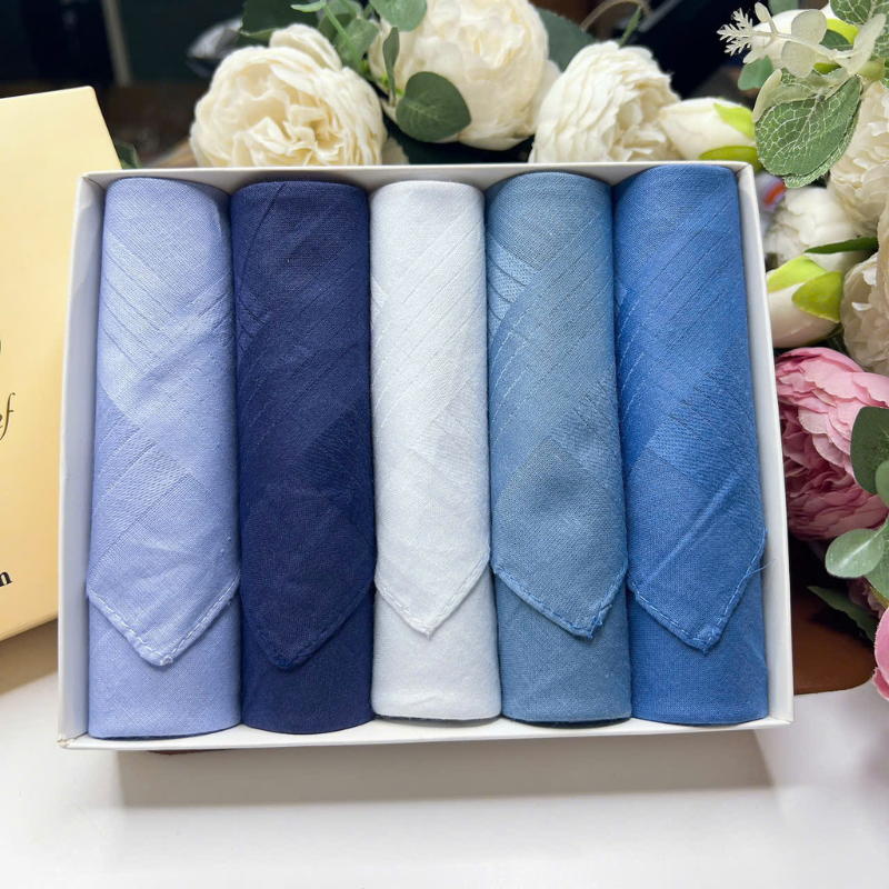 Combo 5 Khăn Mùi Xoa Khăn Tay Cotton Mềm Mại Thấm Hút Tốt Màu Trắng Tinh Dành Cho Nam Giới Luxury