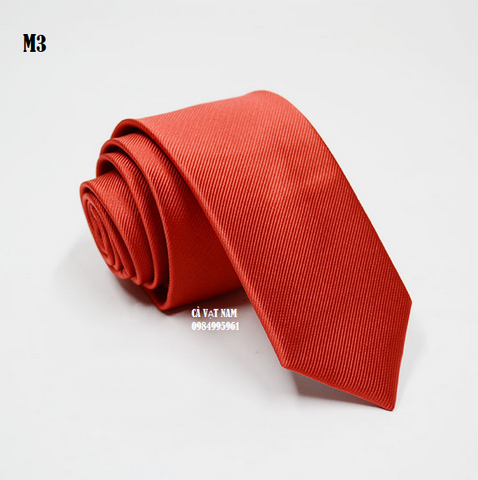 Cà Vạt Nam Màu Đỏ Cam, Sọc Gân Trơn Basic - Mã CVN054 (6cm)