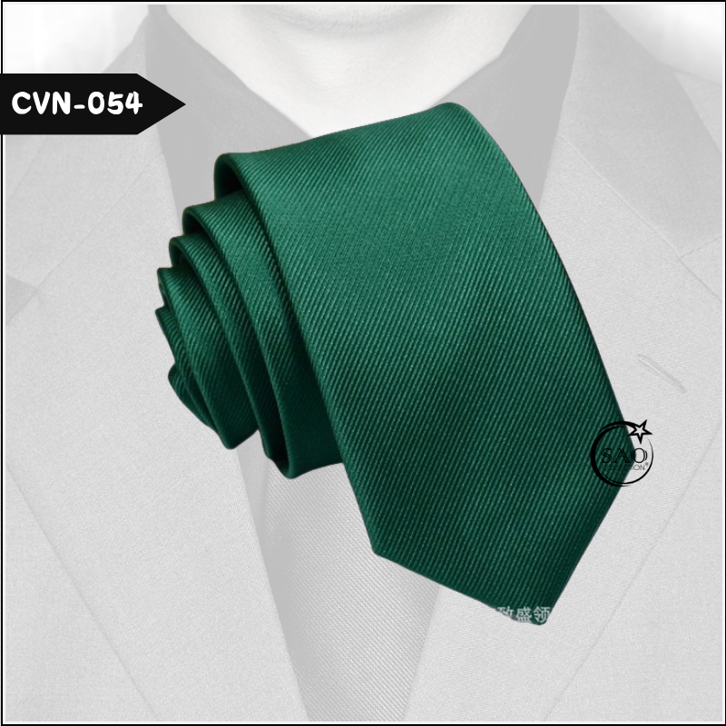 Cà Vạt Nam Màu Xanh Lá Đậm Sọc Gân Trơn Basic - Mã CVN054 (6cm)