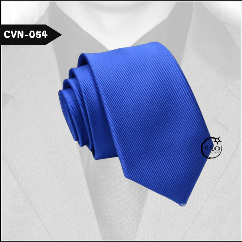 Cà Vạt Nam Màu Xanh Coban, Sọc Gân Trơn Basic - Mã CVN054 (6cm)