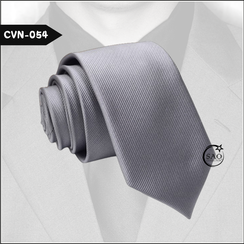 Cà Vạt Nam Màu Xám, Sọc Gân Trơn Basic - Mã CVN054 (6cm)