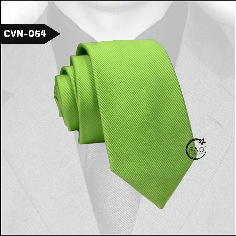 Cà Vạt Nam Màu Xanh Lá Mạ, Sọc Gân Trơn Basic - Mã CVN054 (6cm)