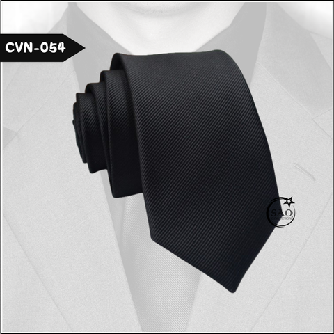 Cà Vạt Nam Màu Đen, Sọc Gân Trơn Basic - Mã CVN054 (6cm)