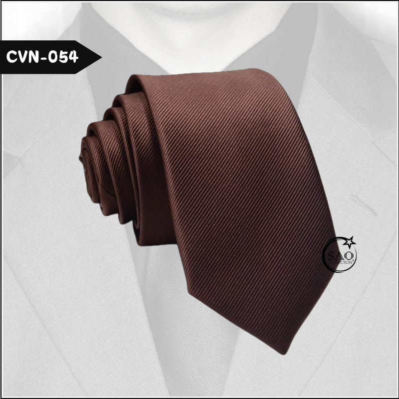 Cà Vạt Nam Màu Nâu Trầm, Sọc Gân Trơn Basic - Mã CVN054 (6cm)