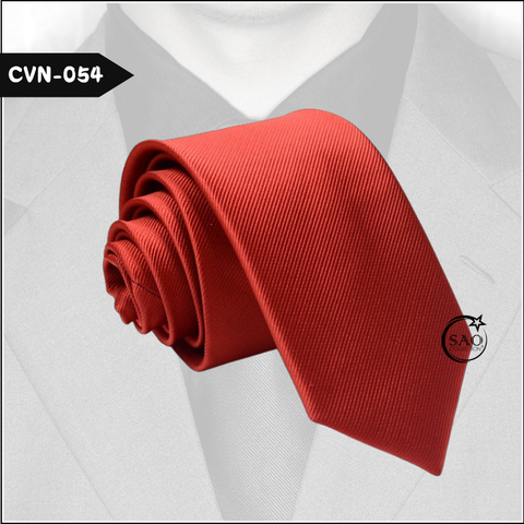 Cà Vạt Nam Màu Đỏ Cam, Sọc Gân Trơn Basic - Mã CVN054 (6cm)