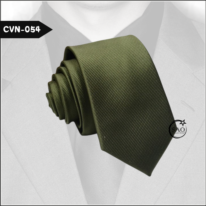 Cà Vạt Nam Màu Xanh Rêu, Sọc Gân Trơn Basic - Mã CVN054 (6cm)