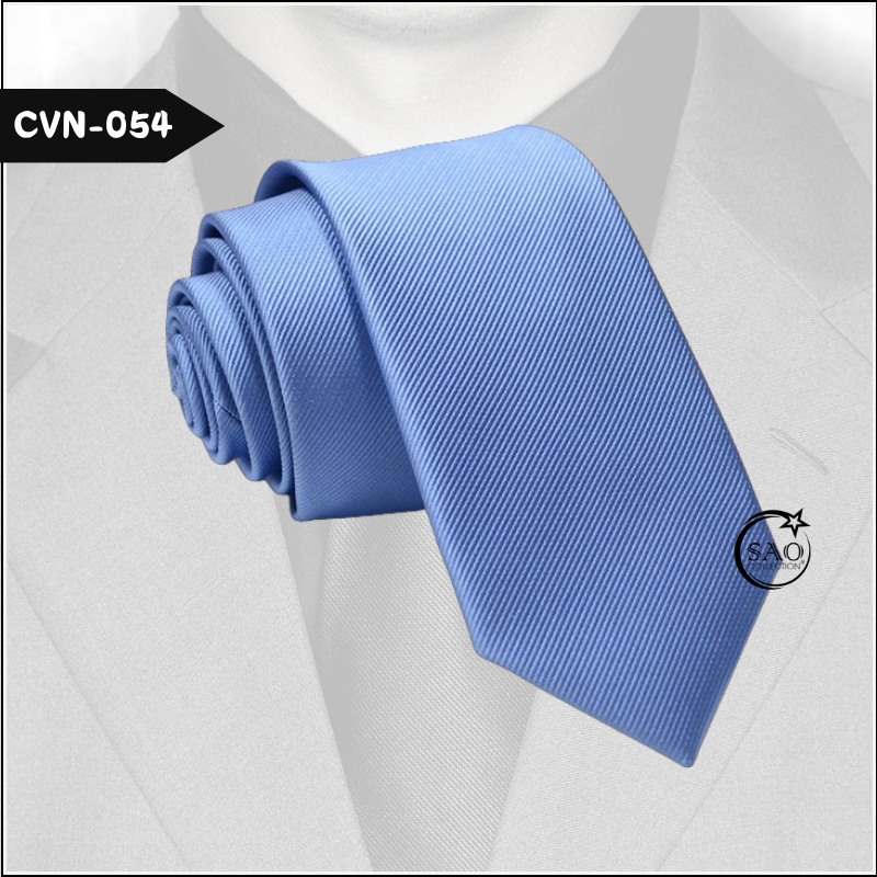 Cà Vạt Nam Màu Xanh Dương Nhạt, Sọc Gân Trơn Basic - Mã CVN054 (6cm)