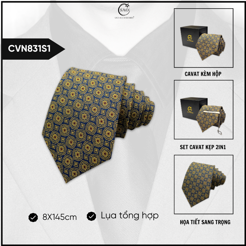 Cà Vạt Lụa Vintage Họa Tiết Sang Trọng Phong Cách Cổ Điển Lịch Lãm Dành Cho Nam (CVN831)