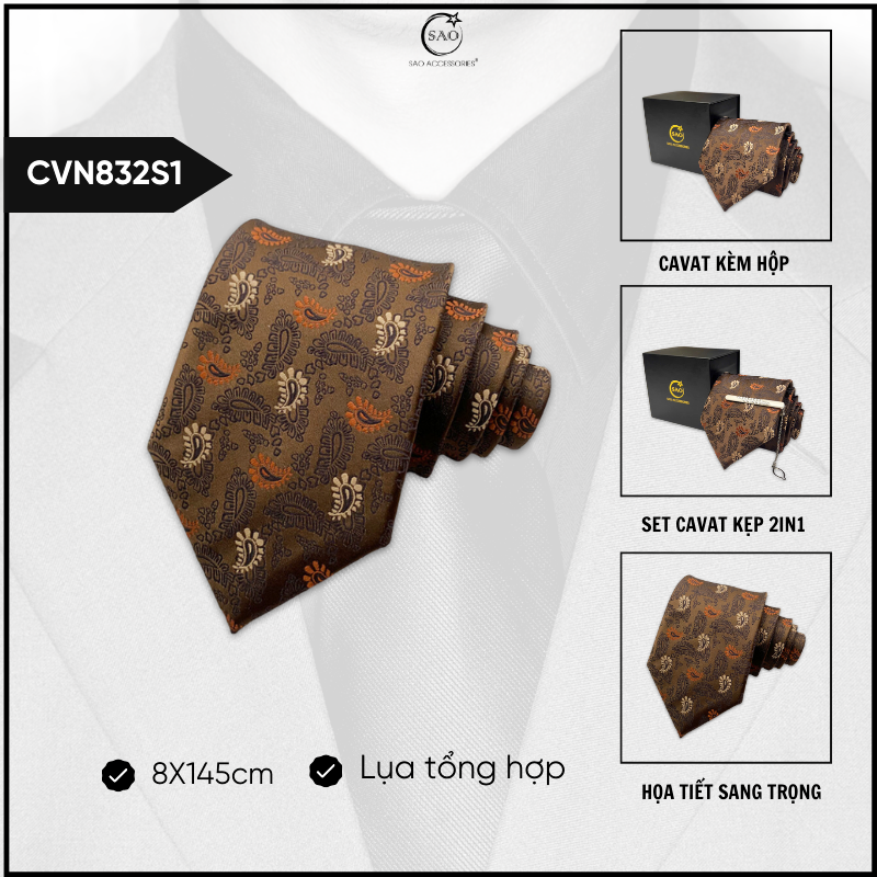 Cà Vạt Lụa Vintage Họa Tiết Sang Trọng Phong Cách Cổ Điển Lịch Lãm Dành Cho Nam (CVN832)