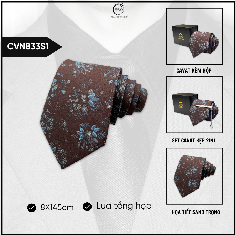 Cà Vạt Lụa Vintage Họa Tiết Sang Trọng Phong Cách Cổ Điển Lịch Lãm Dành Cho Nam (CVN833)