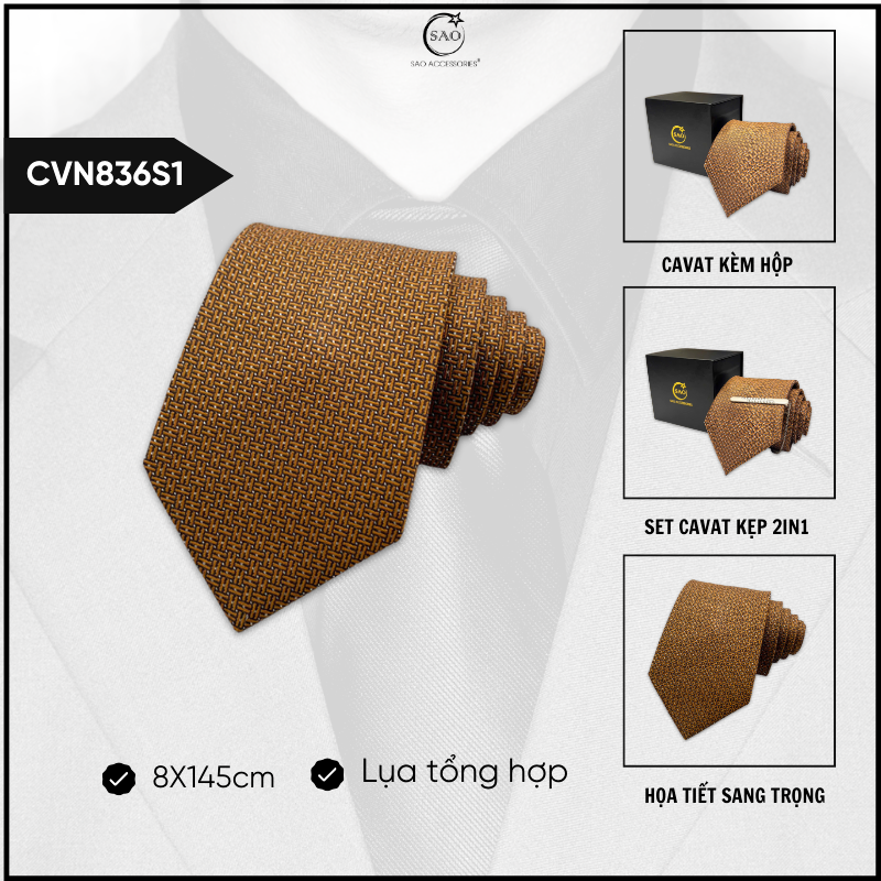Cà Vạt Lụa Vintage Họa Tiết Sang Trọng Phong Cách Cổ Điển Lịch Lãm Dành Cho Nam (CVN836)