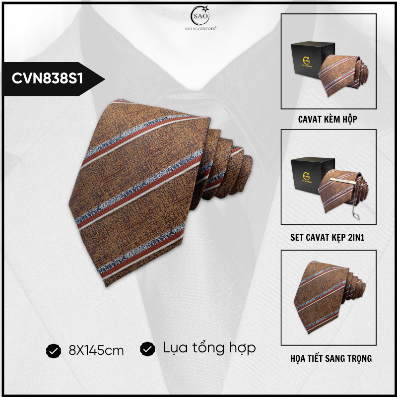 Cà Vạt Lụa Vintage Họa Tiết Sang Trọng Phong Cách Cổ Điển Lịch Lãm Dành Cho Nam (CVN838)