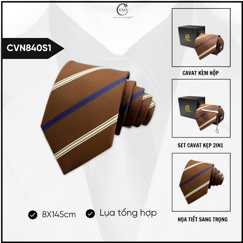 Cà Vạt Lụa Vintage Họa Tiết Sang Trọng Phong Cách Cổ Điển Lịch Lãm Dành Cho Nam (CVN840)