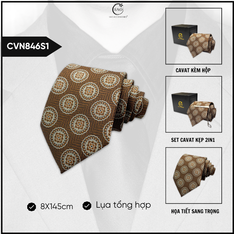 Cà Vạt Lụa Vintage Họa Tiết Sang Trọng Phong Cách Cổ Điển Lịch Lãm Dành Cho Nam (CVN846)
